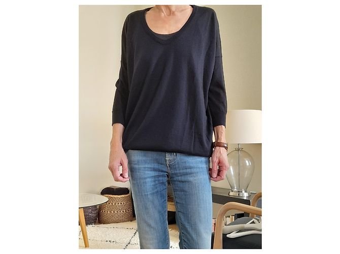 Cruciani Kaschmir und Seide Pullover V-Ausschnitt Marineblau - Ansicht 3