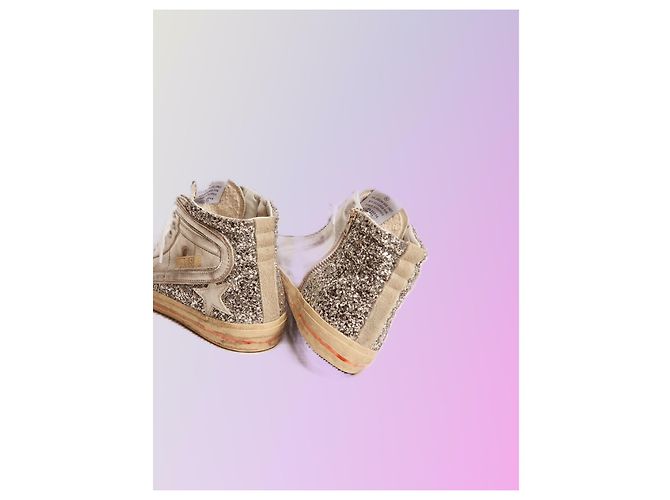 Golden Goose Deluxe Brand Slide-Sneaker mit Obermaterial aus laminiertem Leder und silbernem Glitzer - Ansicht 2