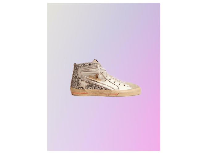 Golden Goose Deluxe Brand Slide-Sneaker mit Obermaterial aus laminiertem Leder und silbernem Glitzer - Ansicht 3