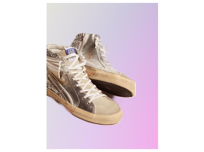 Golden Goose Deluxe Brand Slide-Sneaker mit Obermaterial aus laminiertem Leder und silbernem Glitzer - Ansicht 4