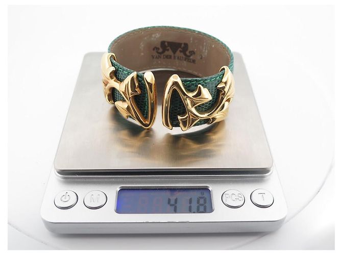 VAN DER BAUWEDE ARMBAND EFEU VERGOLDET MANSCHETTE + 2 EIDECHSEN-LEDER-BINDUNGEN Golden - Ansicht 16