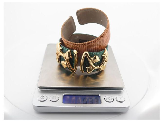 VAN DER BAUWEDE ARMBAND EFEU VERGOLDET MANSCHETTE + 2 EIDECHSEN-LEDER-BINDUNGEN Golden - Ansicht 17