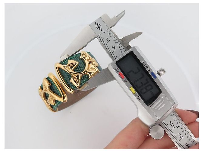 VAN DER BAUWEDE ARMBAND EFEU VERGOLDET MANSCHETTE + 2 EIDECHSEN-LEDER-BINDUNGEN Golden - Ansicht 18