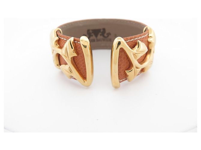 VAN DER BAUWEDE ARMBAND EFEU VERGOLDET MANSCHETTE + 2 EIDECHSEN-LEDER-BINDUNGEN Golden - Ansicht 2