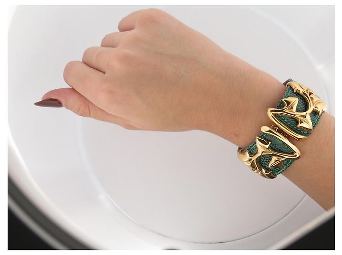 VAN DER BAUWEDE ARMBAND EFEU VERGOLDET MANSCHETTE + 2 EIDECHSEN-LEDER-BINDUNGEN Golden - Ansicht 20