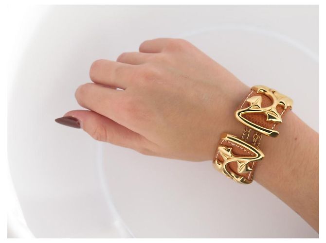 VAN DER BAUWEDE ARMBAND EFEU VERGOLDET MANSCHETTE + 2 EIDECHSEN-LEDER-BINDUNGEN Golden - Ansicht 20