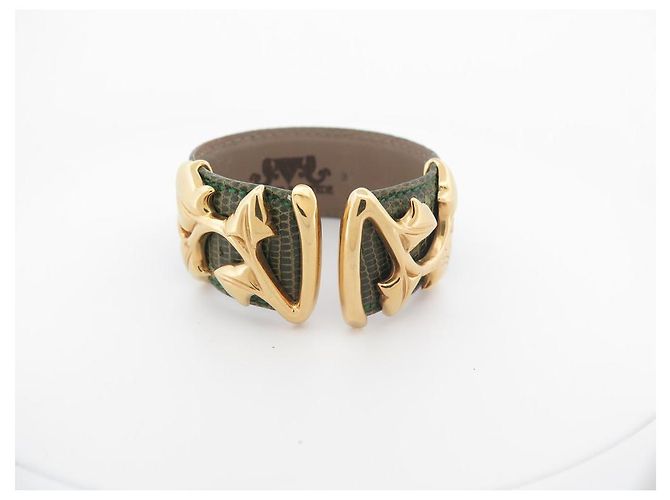 VAN DER BAUWEDE ARMBAND EFEU VERGOLDET MANSCHETTE + 2 EIDECHSEN-LEDER-BINDUNGEN Golden - Ansicht 4