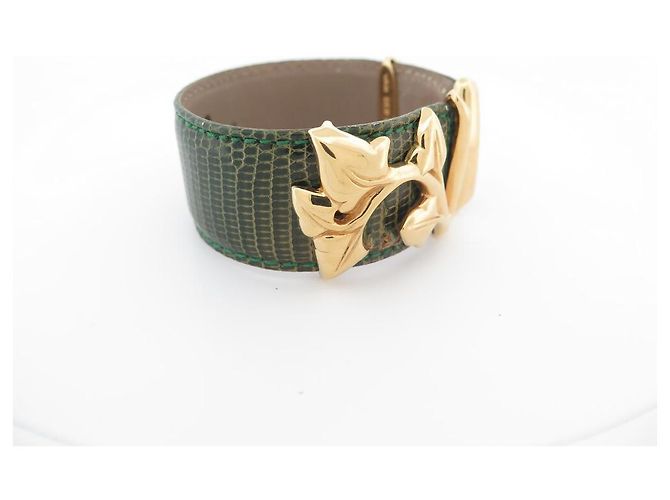 VAN DER BAUWEDE ARMBAND EFEU VERGOLDET MANSCHETTE + 2 EIDECHSEN-LEDER-BINDUNGEN Golden - Ansicht 5