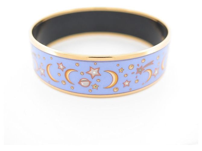 Hermès BRACCIALE HERMES STAMPATO STELLA LUNA GRANDE BANGLE SMALTATO BLU E BLU DORATO - vista 2