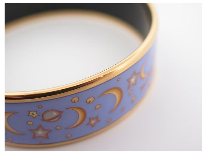 Hermès BRACCIALE HERMES STAMPATO STELLA LUNA GRANDE BANGLE SMALTATO BLU E BLU DORATO - vista 4