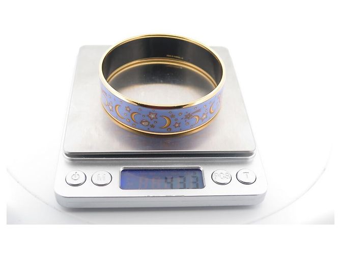 Hermès BRACCIALE HERMES STAMPATO STELLA LUNA GRANDE BANGLE SMALTATO BLU E BLU DORATO - vista 5