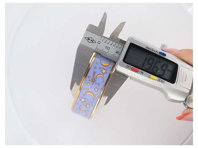 Hermès BRACCIALE HERMES STAMPATO STELLA LUNA GRANDE BANGLE SMALTATO BLU E BLU DORATO - vista 7