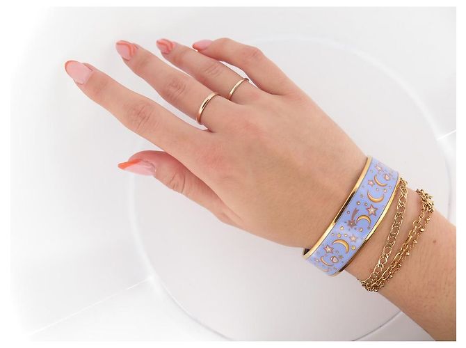 Hermès BRACCIALE HERMES STAMPATO STELLA LUNA GRANDE BANGLE SMALTATO BLU E BLU DORATO - vista 8