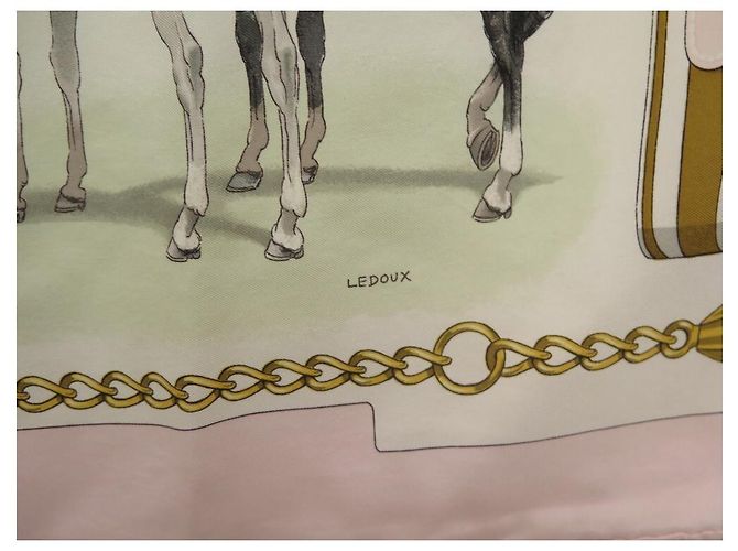 Hermès SCIARPA HERMES VINTAGE L DORSO LEDOUX CARRE 90 SCIARPA SLIK IN SETA ROSA - vista 5