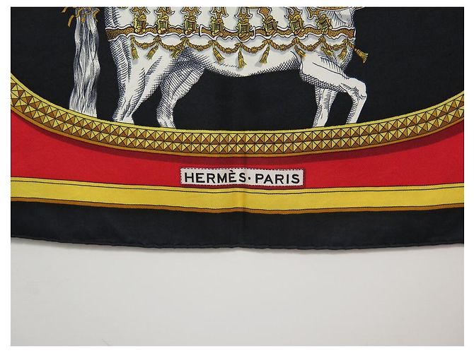 Hermès SCIARPA VINTAGE HERMES GRAND APPARAT JACQUES EUDEL CARRE 90 Sciarpa seta Nero - vista 4