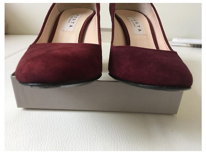 Autre Marque Pumps aus Hirschleder runde Kappe dunkelrot 9cm Absatz Bordeaux - Ansicht 8