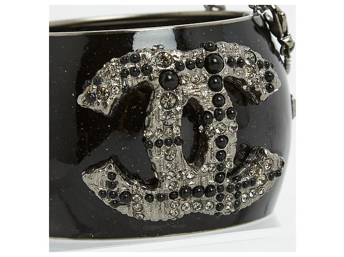 Bracciale manchette Chanel CC Tweed strass argento - vista 2
