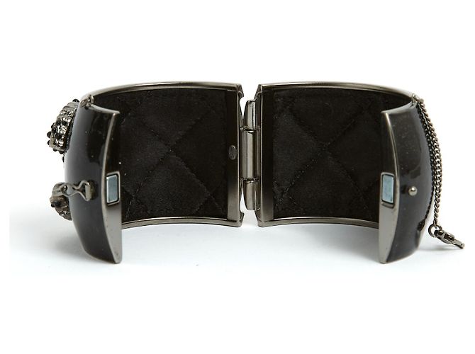 Bracciale manchette Chanel CC Tweed strass argento - vista 6