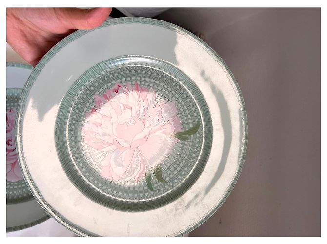 Hermès 4 Porcelain “Les Pivoines” Plates Pink Green - view 19