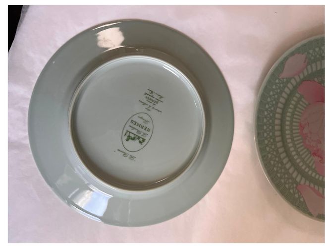 Hermès 4 Porcelain “Les Pivoines” Plates Pink Green - view 21