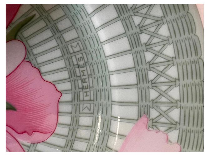 Hermès 4 Porcelain “Les Pivoines” Plates Pink Green - view 22