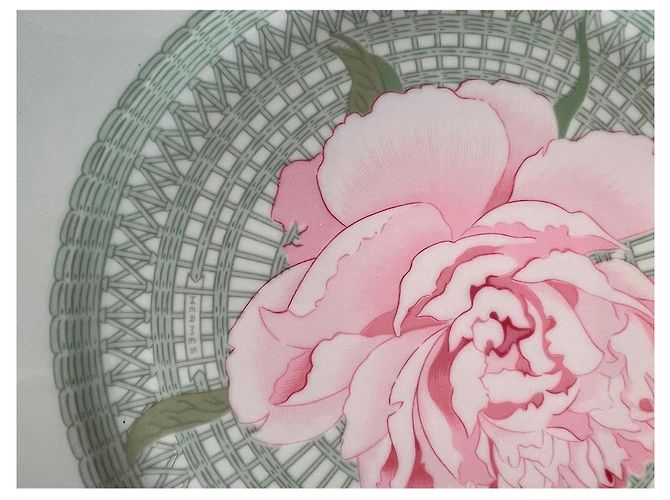 Hermès 4 Porcelain “Les Pivoines” Plates Pink Green - view 23