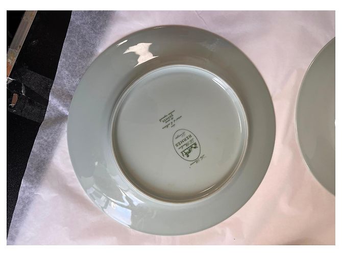 Hermès 4 Porcelain “Les Pivoines” Plates Pink Green - view 15