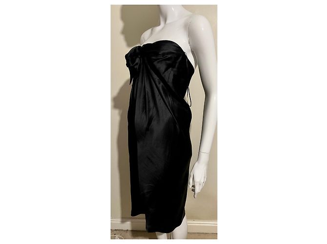 Halston Heritage Trägerloses Seidenkleid aus gehämmerter Seide Schwarz - Ansicht 2