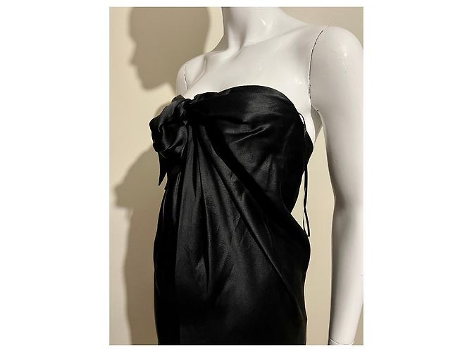 Halston Heritage Trägerloses Seidenkleid aus gehämmerter Seide Schwarz - Ansicht 5