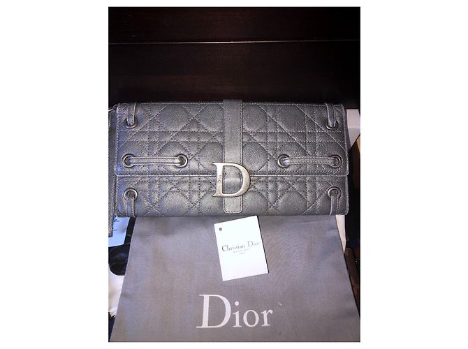 Pochette Dior Cannage in pelle grigia Grigio - vista 2