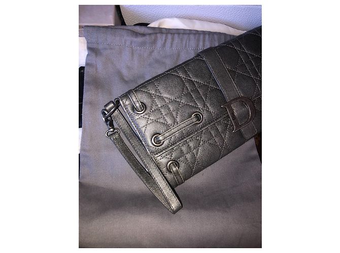 Pochette Dior Cannage in pelle grigia Grigio - vista 3
