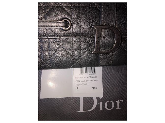 Pochette Dior Cannage in pelle grigia Grigio - vista 5