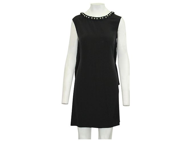Emporio Armani Vestido de Seda Negro con Detalle de Perlas - vista 2