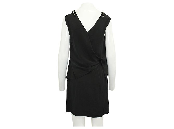 Emporio Armani Vestido de Seda Negro con Detalle de Perlas - vista 3