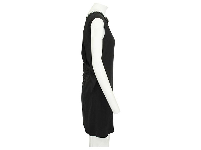 Emporio Armani Vestido de Seda Negro con Detalle de Perlas - vista 4