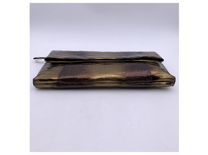 Nancy Gonzalez Pochette pieghevole in pelle metallizzata di Nancy Gonzales D'oro - vista 7