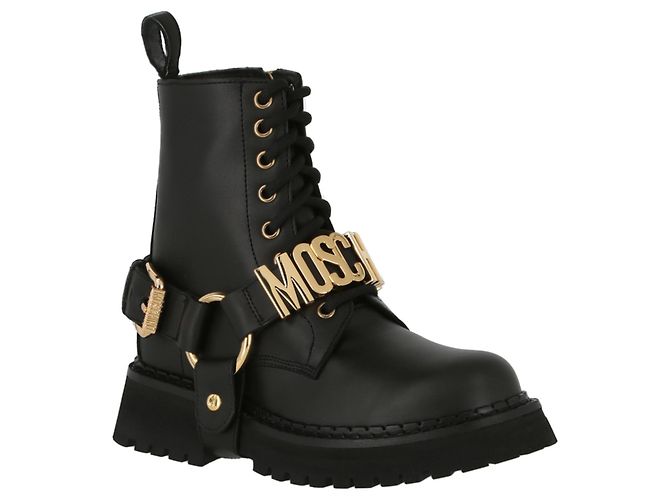Moschino Anfibi in pelle con logo - vista 2