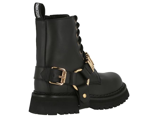 Moschino Anfibi in pelle con logo - vista 3