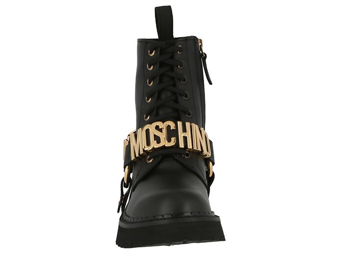 Moschino Anfibi in pelle con logo - vista 4
