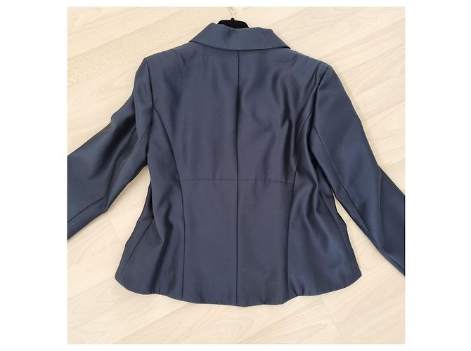 Traje T de algodón/seda azul medianoche de CHANEL44 como nuevo + funda Azul marino - vista 2