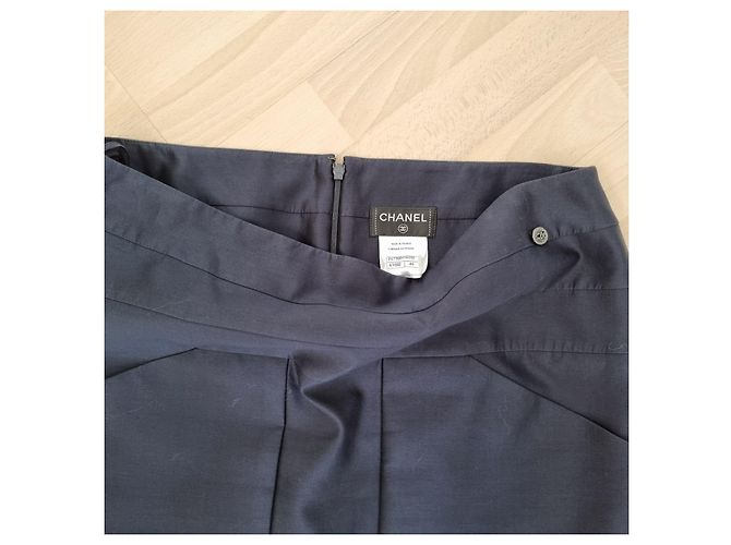 Traje T de algodón/seda azul medianoche de CHANEL44 como nuevo + funda Azul marino - vista 5