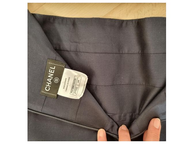 Traje T de algodón/seda azul medianoche de CHANEL44 como nuevo + funda Azul marino - vista 6