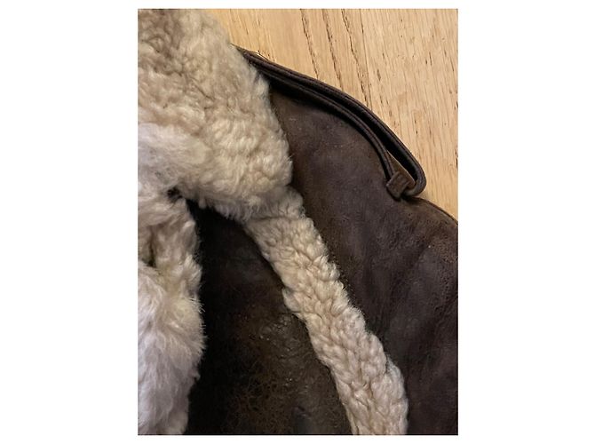 Abrigo Burberry de borrego rizado y piel beige - vista 10