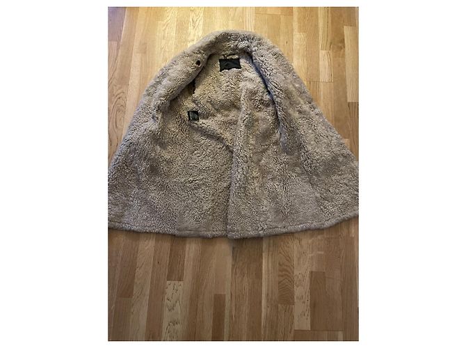 Abrigo Burberry de borrego rizado y piel beige - vista 5