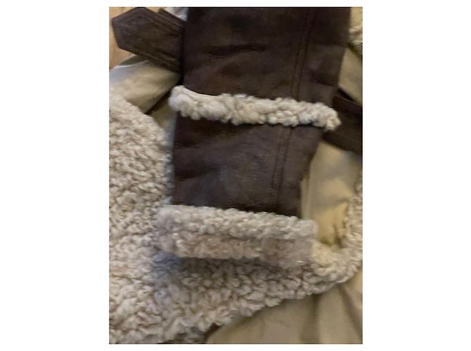 Abrigo Burberry de borrego rizado y piel beige - vista 7