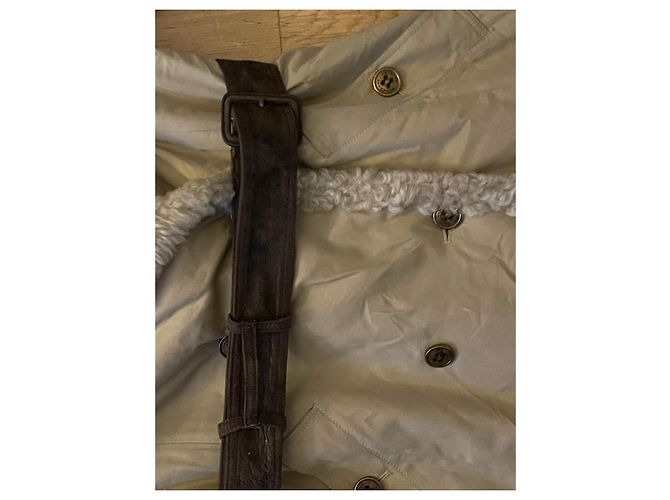 Abrigo Burberry de borrego rizado y piel beige - vista 8
