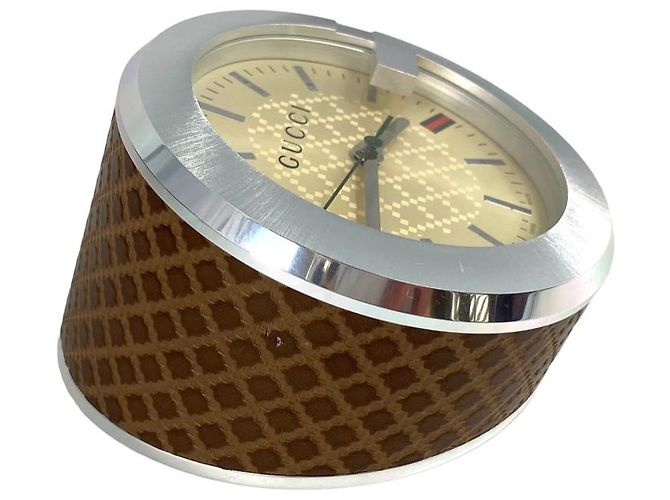 GUCCI Table Clock Brown Cream Table Watch with Box Full Set Clock - view 3