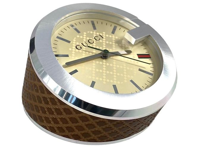 GUCCI Table Clock Brown Cream Table Watch with Box Full Set Clock - view 6