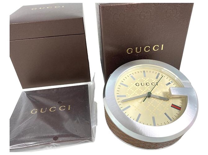 GUCCI Table Clock Brown Cream Table Watch with Box Full Set Clock - view 8