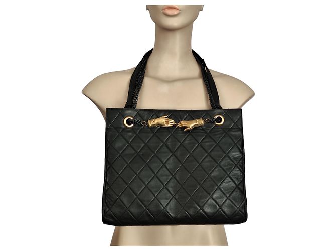 Bolsa de mão La Bagagerie em couro acolchoado preto - vista 11